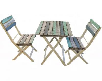 Set tavolo + 2 sedie decapato multicolore color acacia