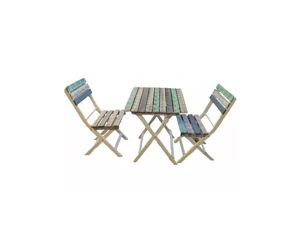 Set tavolo + 2 sedie decapato multicolore color acacia